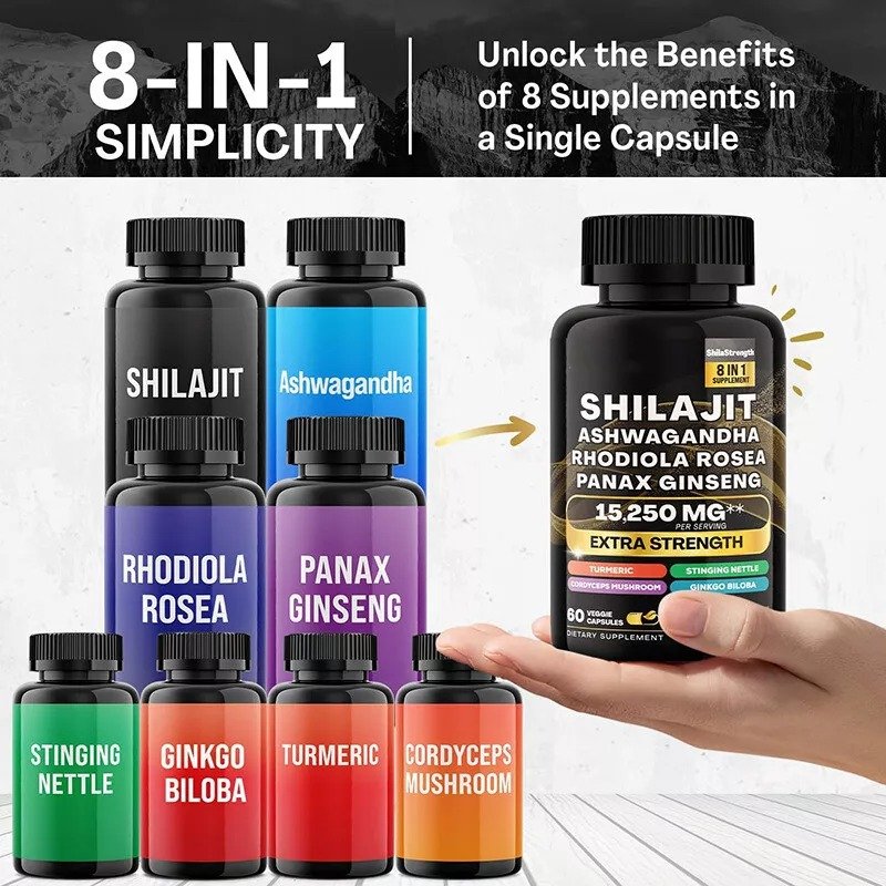 Shilajit Pure Himalayan 9000MG Energy Booster Ashwagandha 2000MG Uk 60 Caps